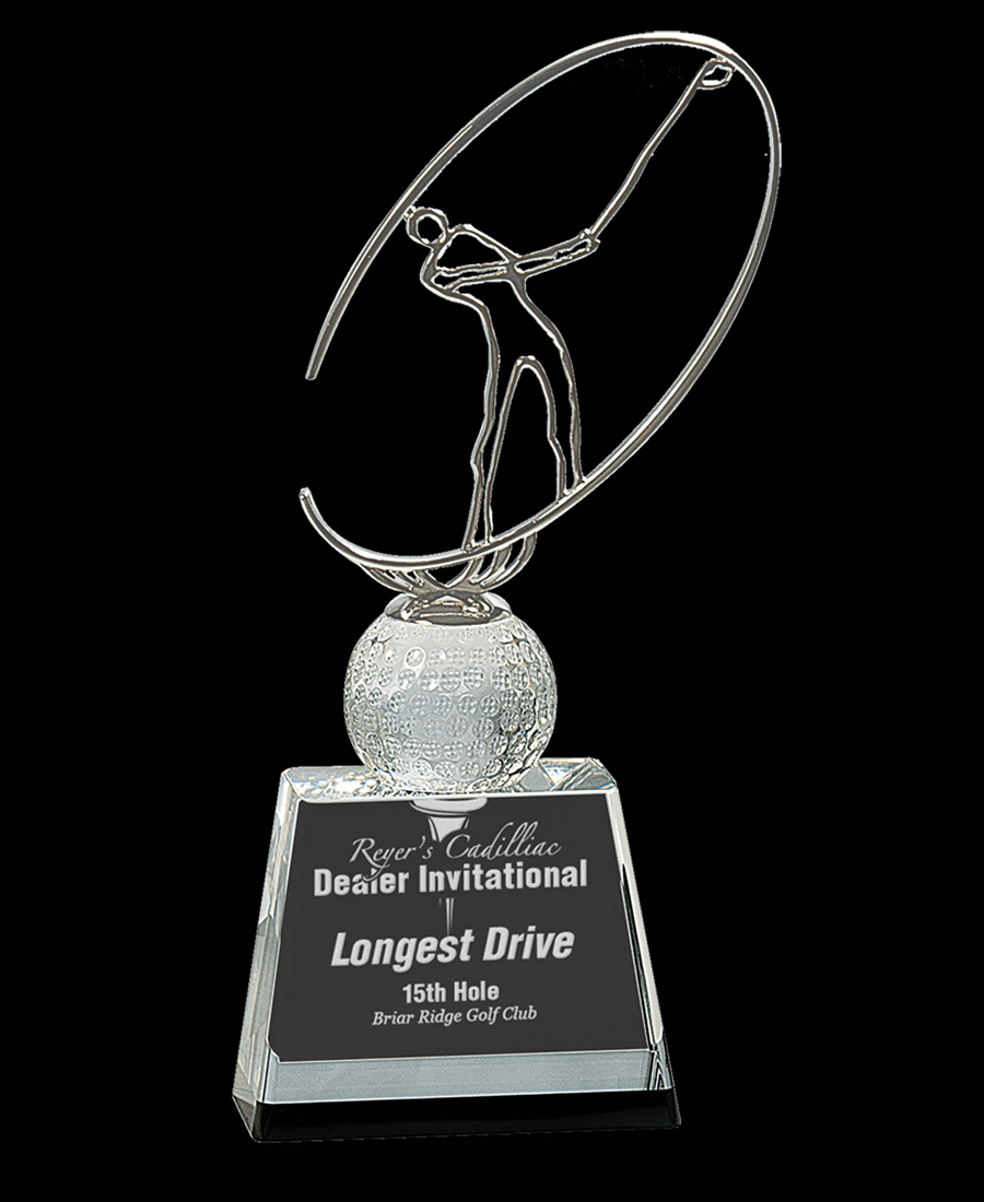 Custom Silver Oval Golfer with Clear Crystal Pedestal Award