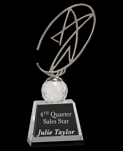 Custom Silver Oval Star Crystal Award