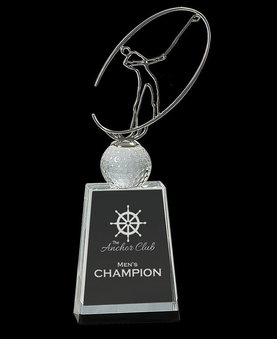 Custom Silver Oval Golfer with Clear Crystal Pedestal Award