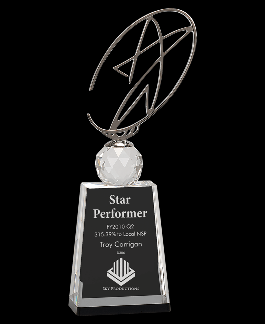 Custom Silver Oval Star Crystal Award