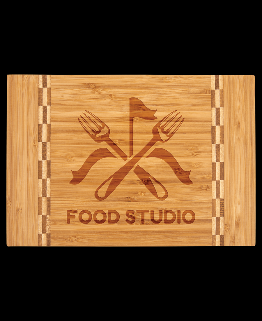 Custom Engraved Bamboo Cutting Board with Butcher Block Inlay