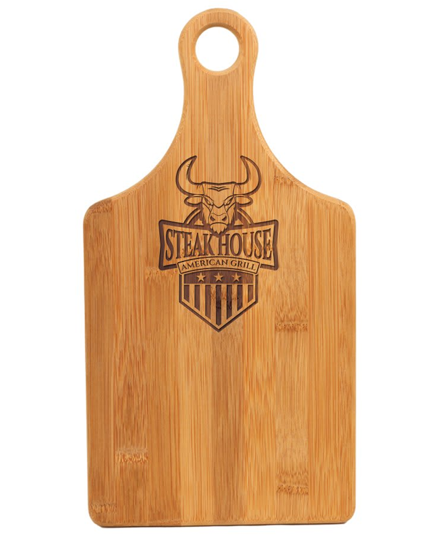 Custom Engraved Paddle Shaped Bamboo Cutting Boards