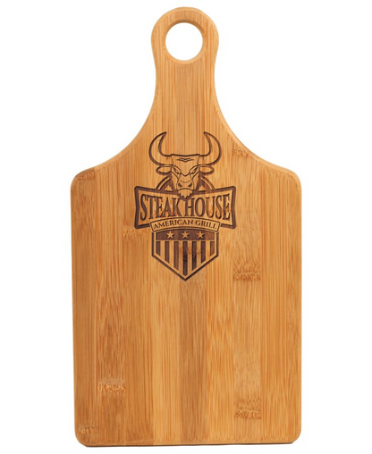 Custom Engraved Paddle Shaped Bamboo Cutting Boards