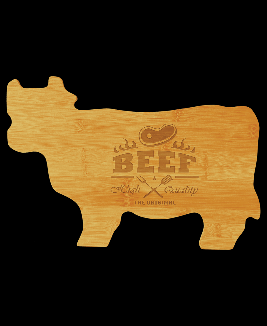 Custom Engraved Bamboo Cow Shaped Cutting Board