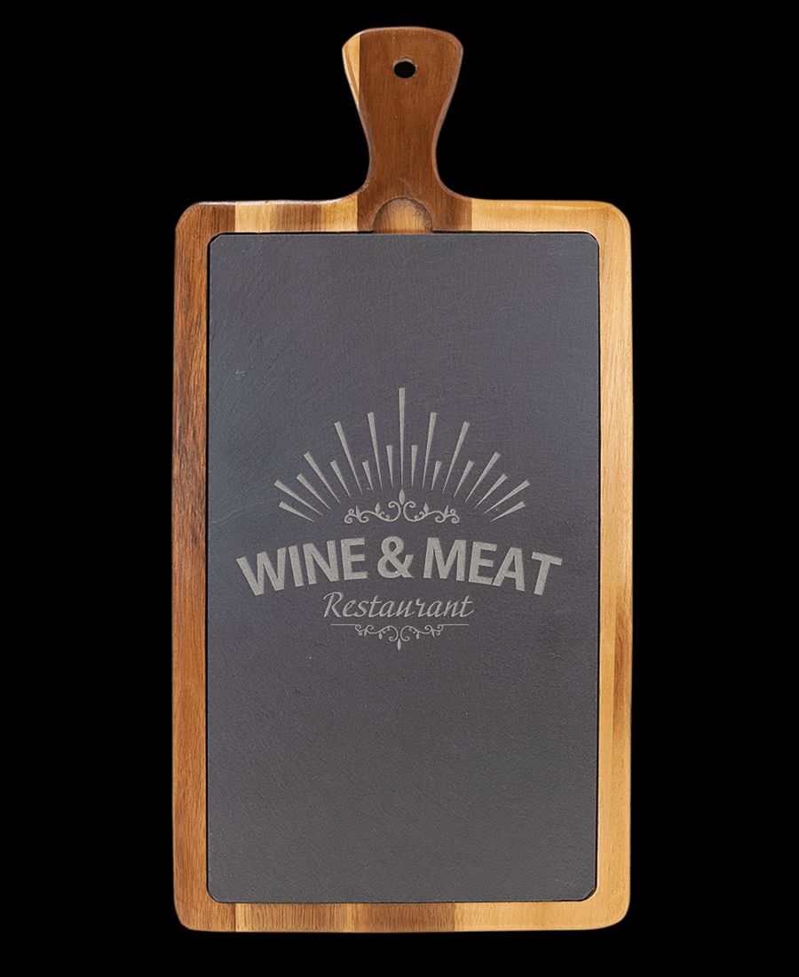 Custom Engraved Acacia Wood/Slate Rectangle Cutting Board with Handle