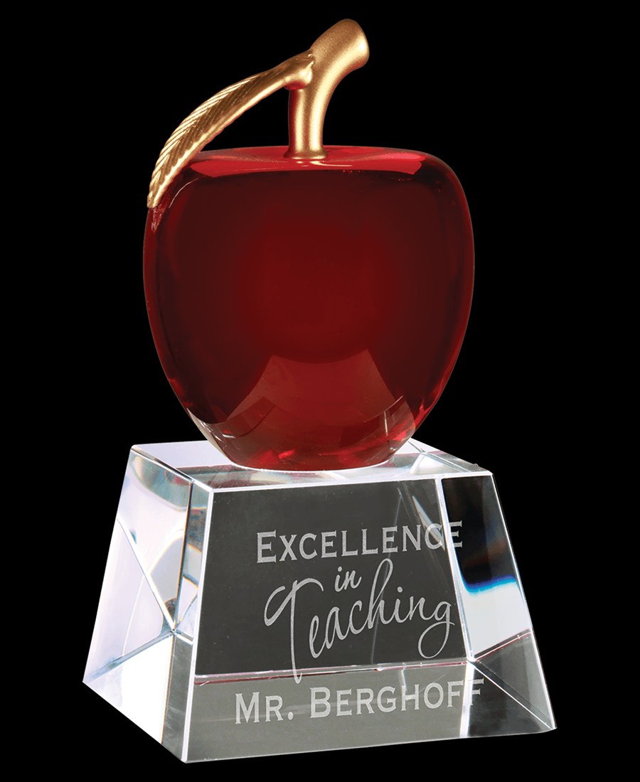 Custom 6" Red Apple Crystal Award with Clear Base