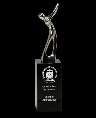 Custom Silver Golfer on Black Crystal Pedestal Award