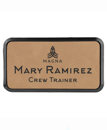 Custom Engraved Magnetic Rectangle Leather Name Badges