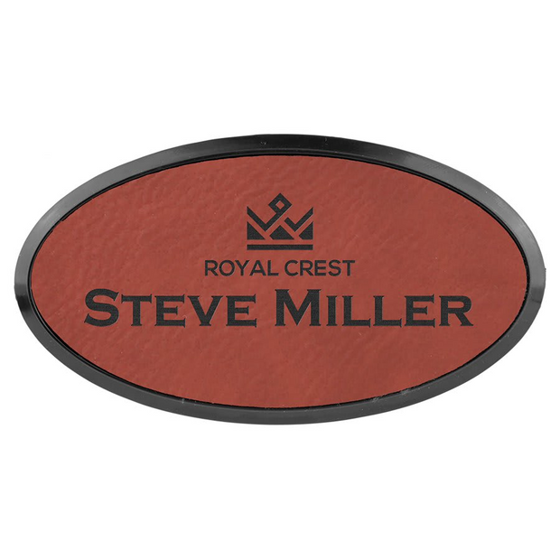 Custom Engraved Magnetic Oval Leather Name Badges