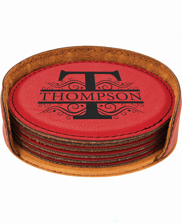 Custom Engraved Round Leather Coasters 6pc
