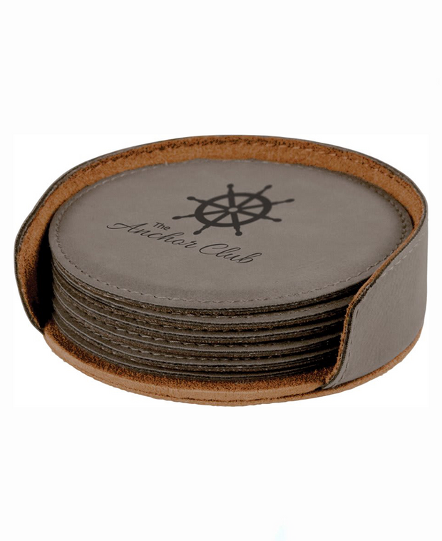 Custom Engraved Round Leather Coasters 6pc