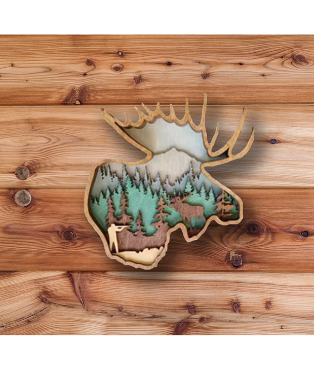 3D Moose Head Layered | 3D Layered Art Wood | Inscrible™